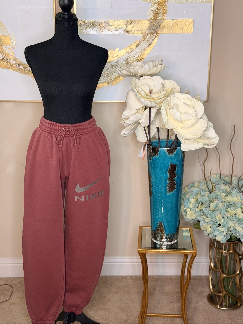 Nike Dusty Rose Sweatpants with Silver Logo